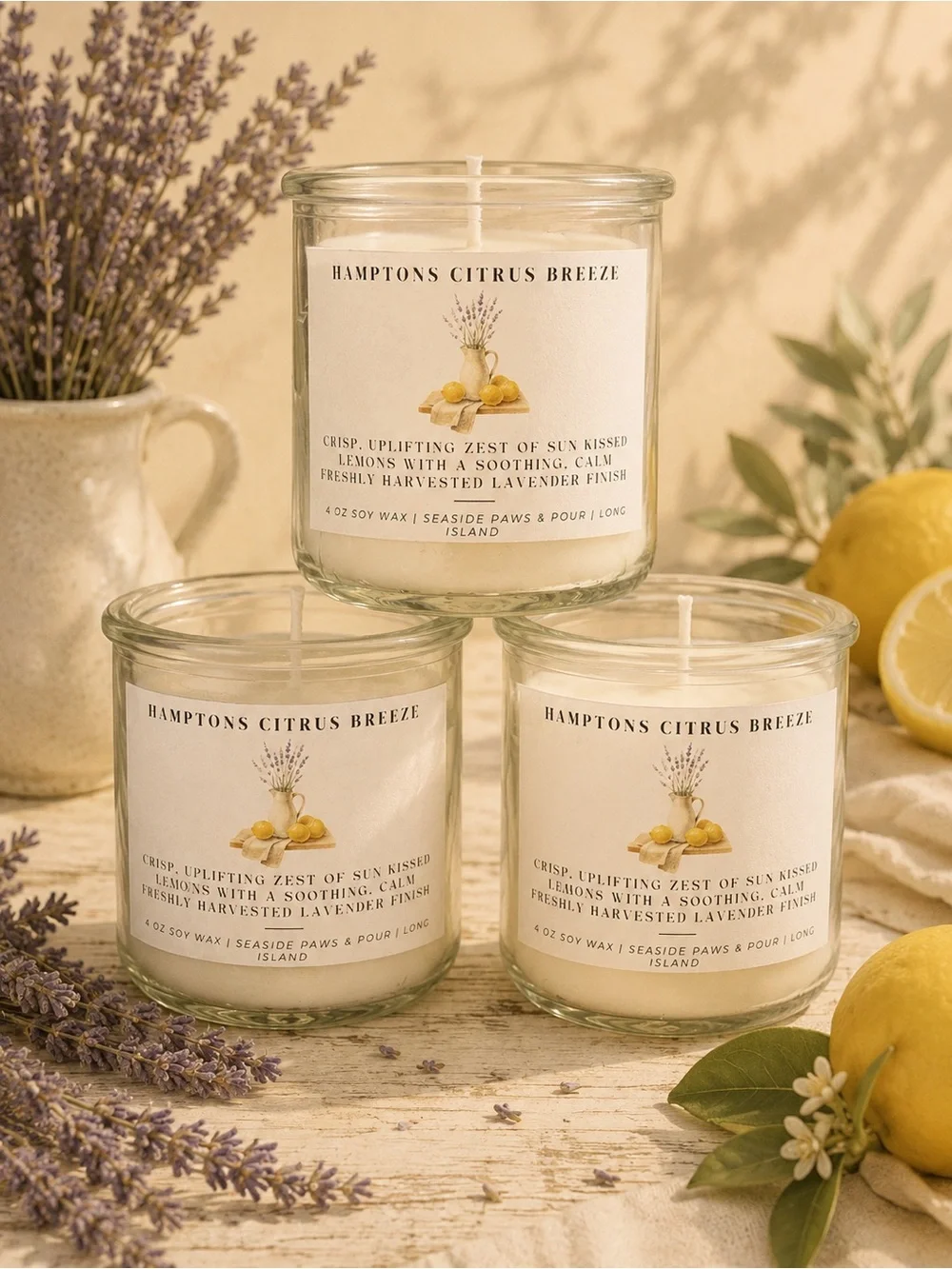 Hamptons Citrus Breeze – Lemon Lavender Soy Candle 🍋💜